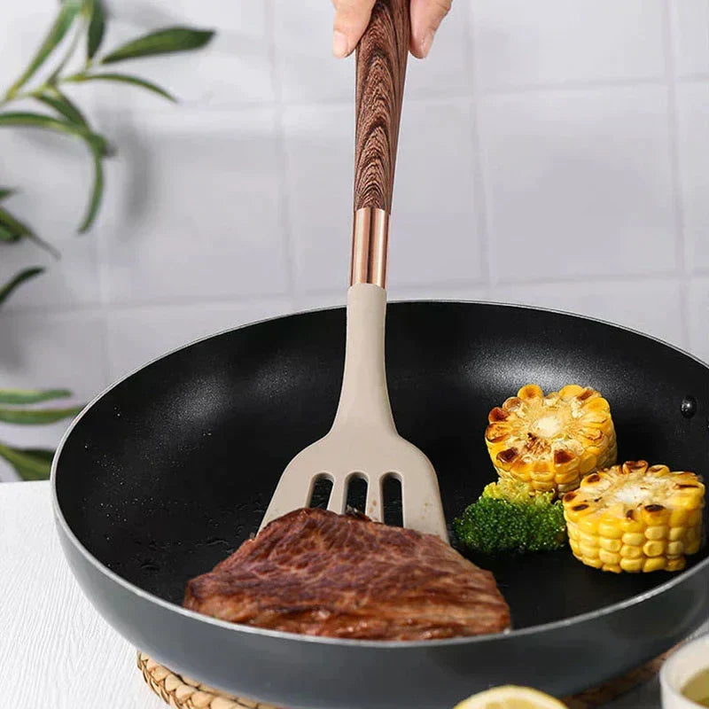 Skanto | Eleganza Cook Set – 10-Piece Silicone Kitchen Set with Wooden Handles