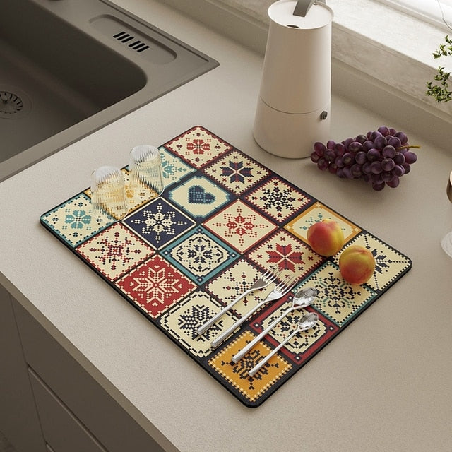 Kitchen Drain Pad Absorbent Drying Mat Countertop Protector Placemat | Bowlift