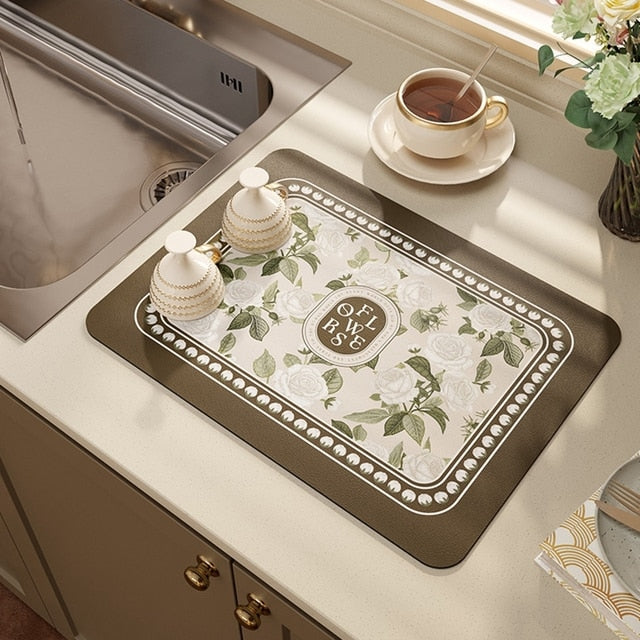 Kitchen Drain Pad Absorbent Drying Mat Countertop Protector Placemat | Bowlift