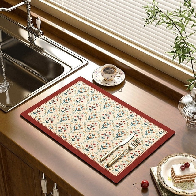 Kitchen Drain Pad Absorbent Drying Mat Countertop Protector Placemat | Bowlift