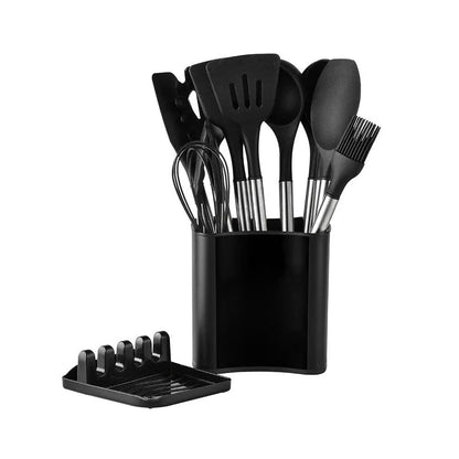Skanto | KITCHENORA – Complete Utensil Set with Silicone Heads and Wood-Look Handles
