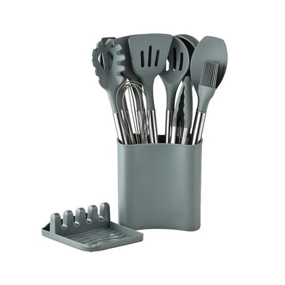 Skanto | KITCHENORA – Complete Utensil Set with Silicone Heads and Wood-Look Handles