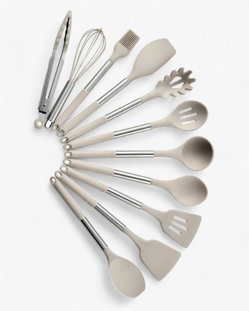 Skanto | KITCHENORA – Complete Utensil Set with Silicone Heads and Wood-Look Handles