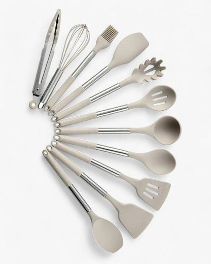 Skanto | KITCHENORA – Complete Utensil Set with Silicone Heads and Wood-Look Handles