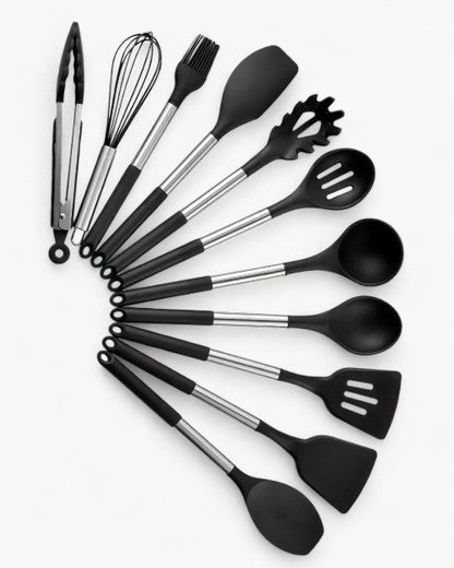 Skanto | KITCHENORA – Complete Utensil Set with Silicone Heads and Wood-Look Handles