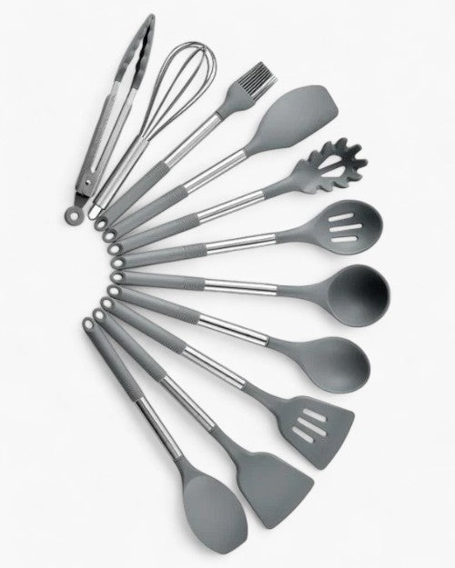 Skanto | KITCHENORA – Complete Utensil Set with Silicone Heads and Wood-Look Handles