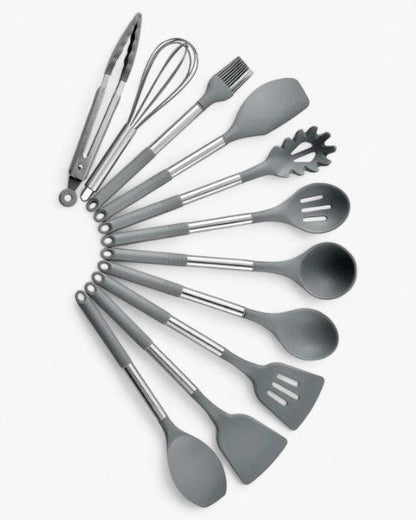 Skanto | KITCHENORA – Complete Utensil Set with Silicone Heads and Wood-Look Handles