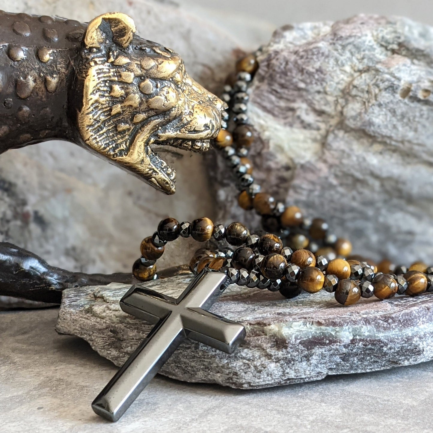 Skanto | Orion Spiritual Necklace with Tiger's Eye & Lapis Lazuli – Men's Rosary