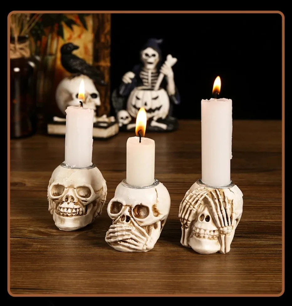 Frendorf | Skull Glow Skullight 3pc Halloween Skull Candlestick Set
