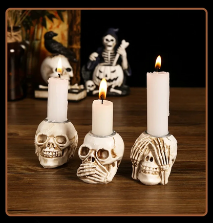 Frendorf | Skull Glow Skullight 3pc Halloween Skull Candlestick Set