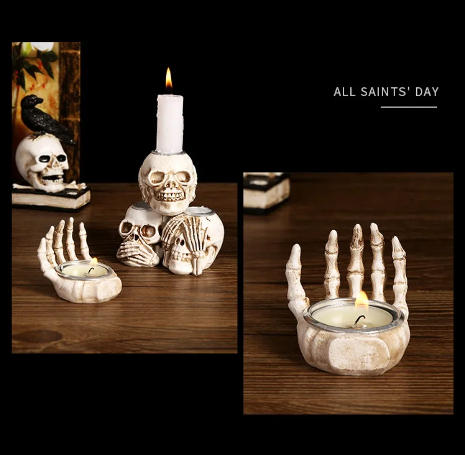 Frendorf | Skull Glow Skullight 3pc Halloween Skull Candlestick Set