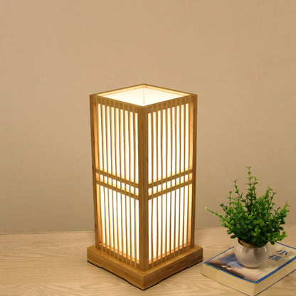 Tatami Japanese Bedside Lamp with Wood-Bamboo Shade | Karnz
