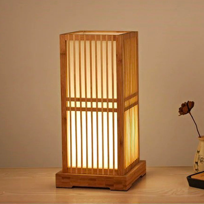 Tatami Japanese Bedside Lamp with Wood-Bamboo Shade | Karnz