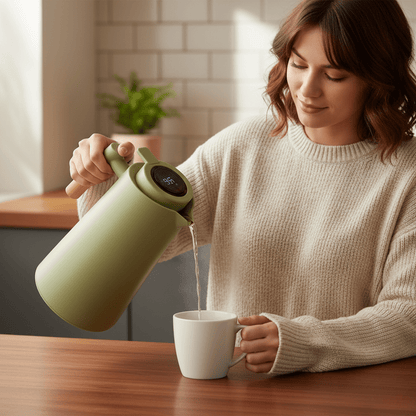 Skanto | Lattea – Thermos Carafe with Temperature Display, Leak-Proof Design, and Wooden Handle