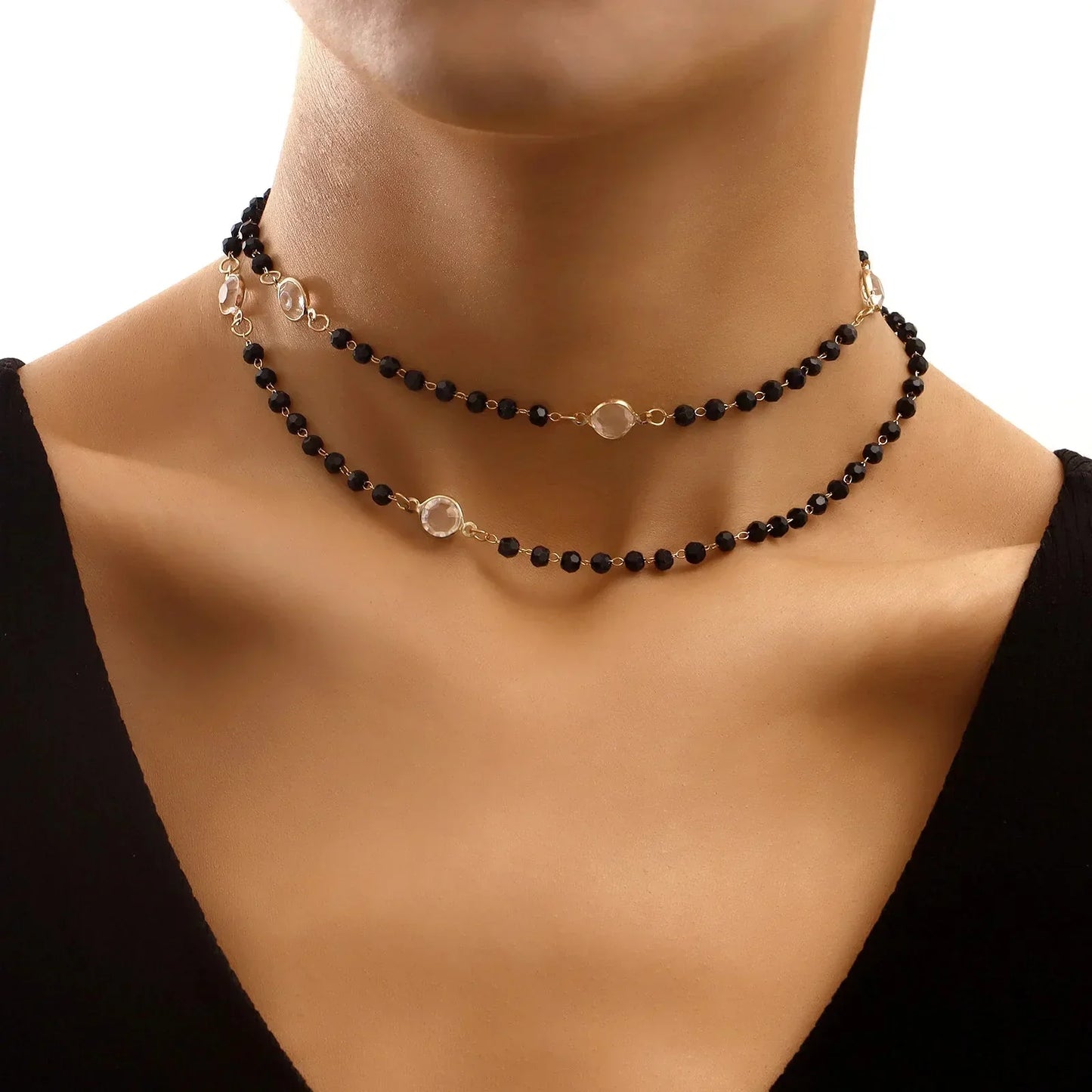 Karnz | Layered necklace with black crystal