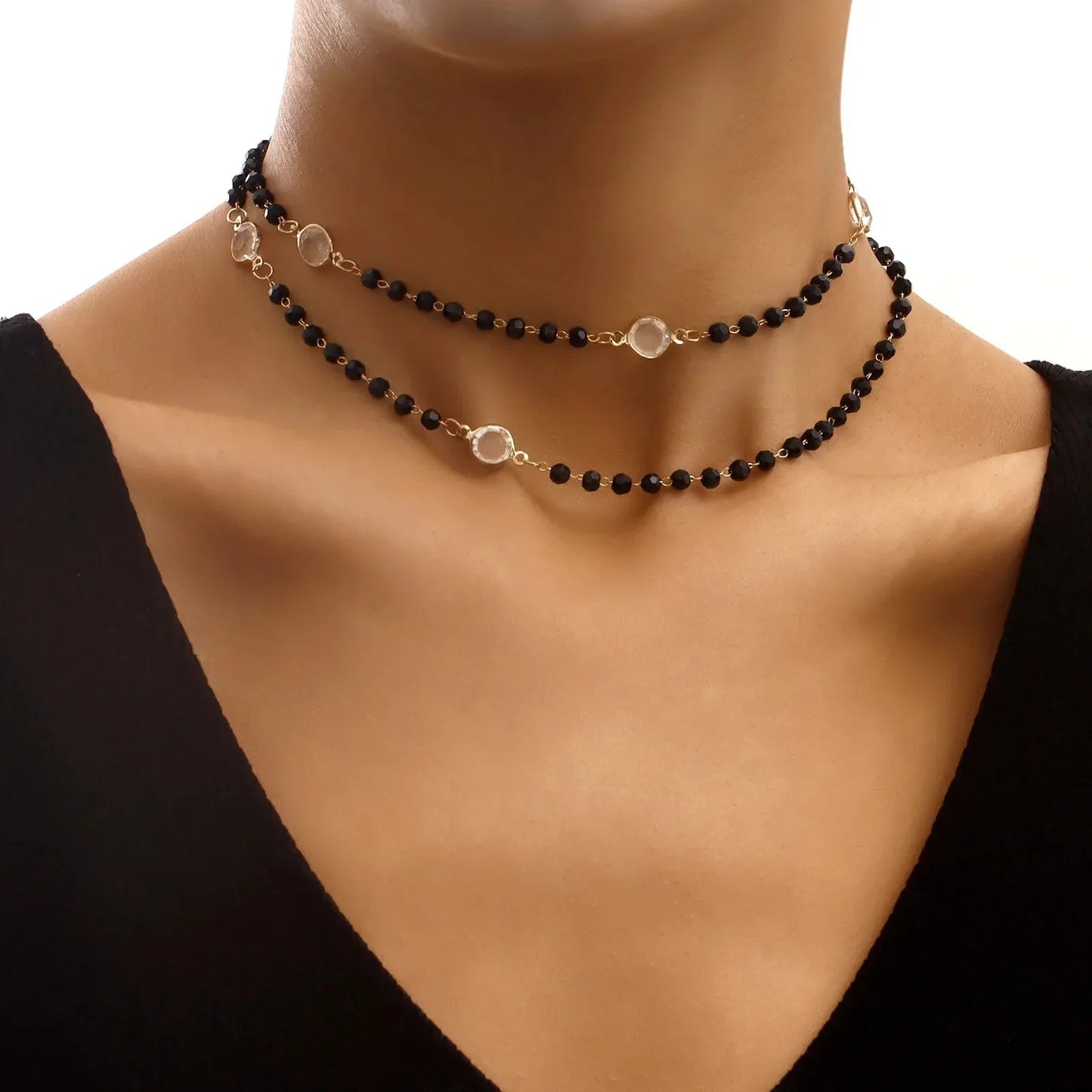 BowLift | Layered Black Crystal Necklace