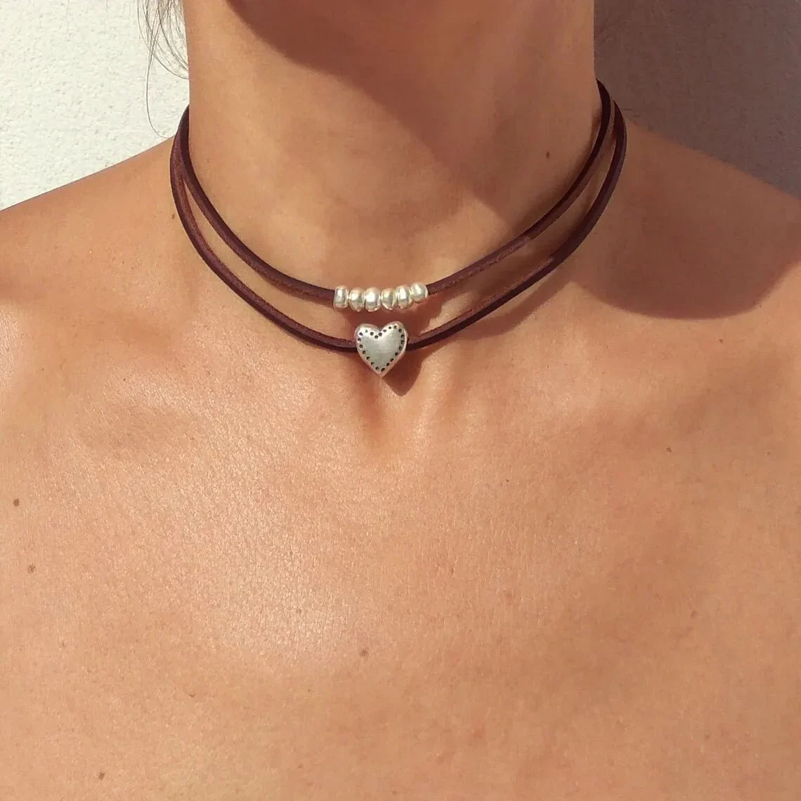 BowLift | Layered Leather Heart Choker Necklace