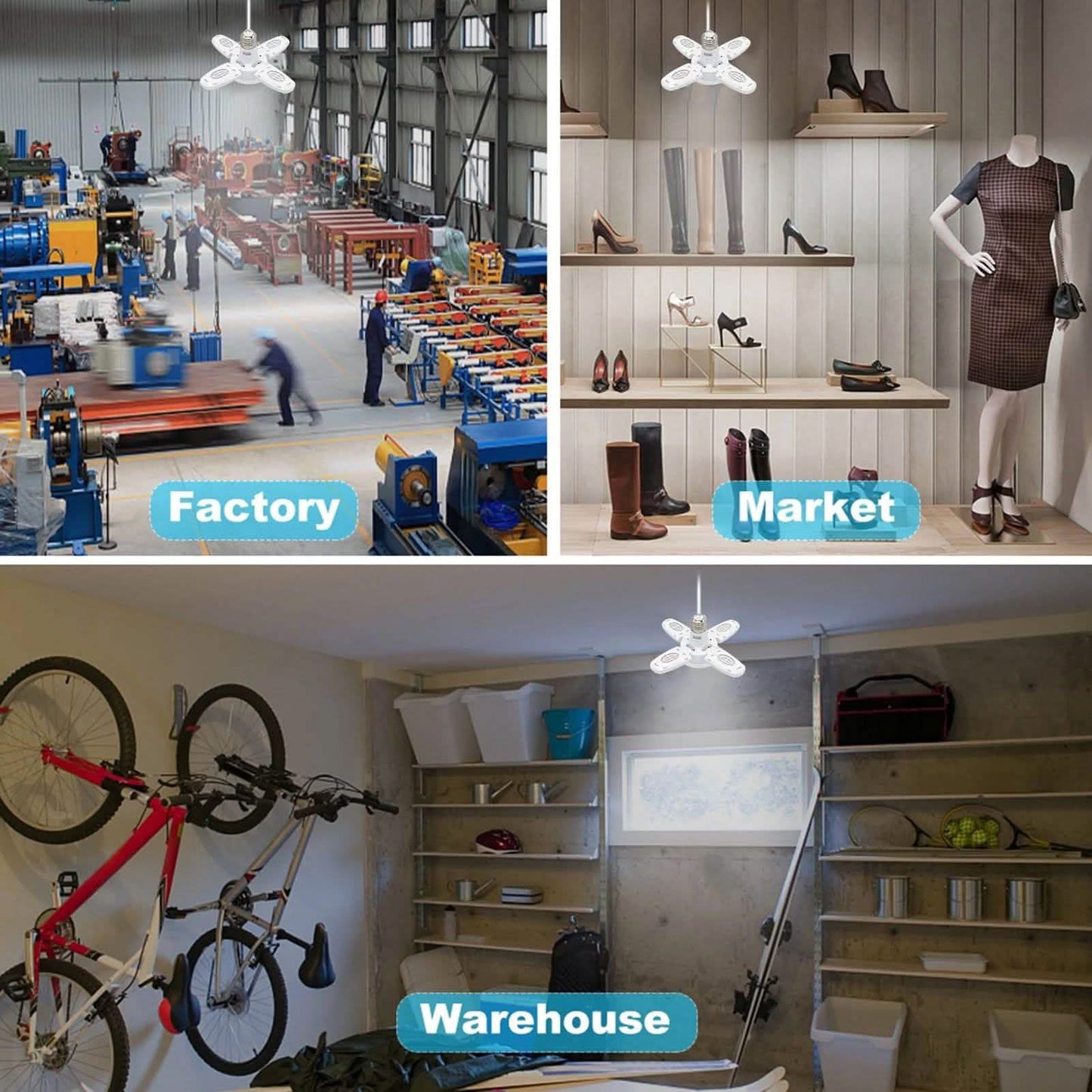 BowLift | LED dimmable ceiling lights for the garage with 4 adjustable panels