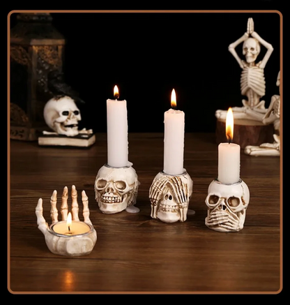 Frendorf | Skull Glow Skullight 3pc Halloween Skull Candlestick Set