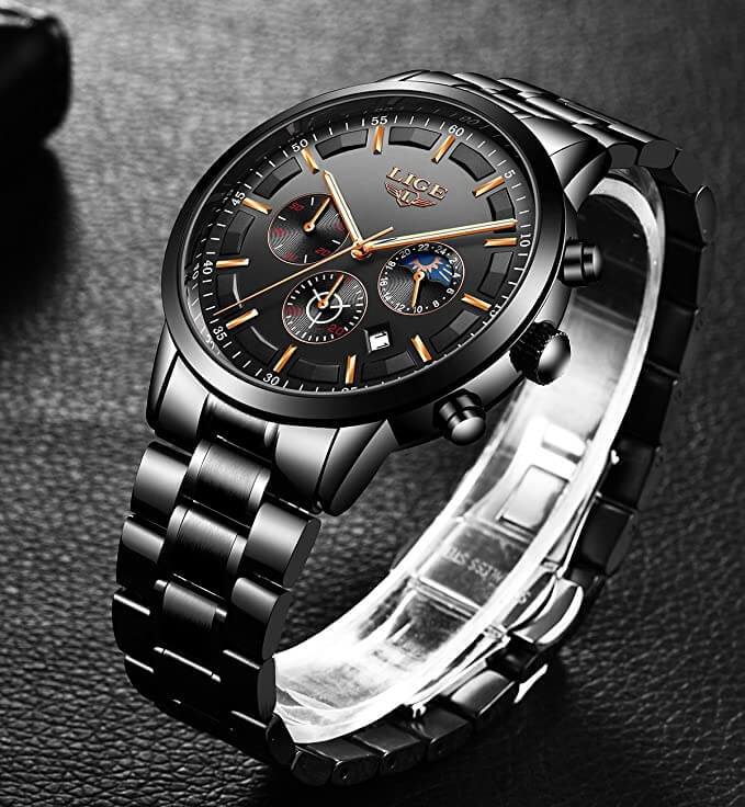 Skanto | Military Black Steel Watch – Elegant Steel Men's Watch with Waterproof Design