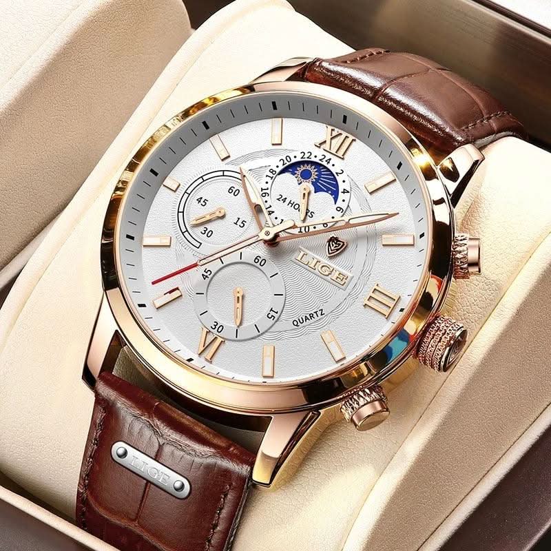 Skanto | Men's Steel Watch with Leather Strap and Date