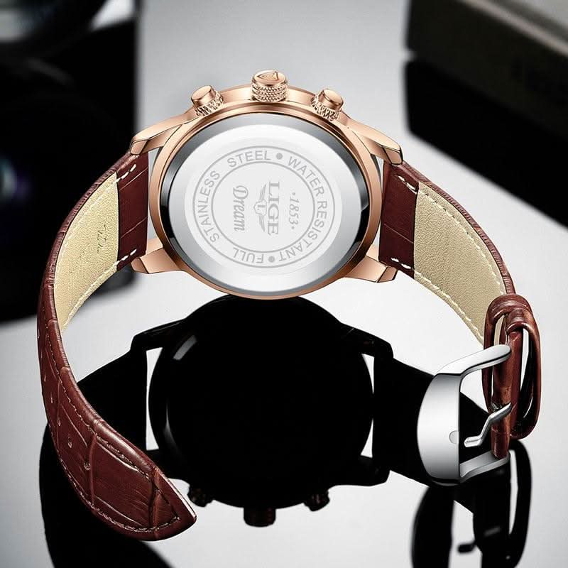 Skanto | Men's Steel Watch with Leather Strap and Date