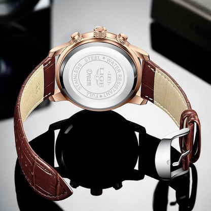 Skanto | Men's Steel Watch with Leather Strap and Date