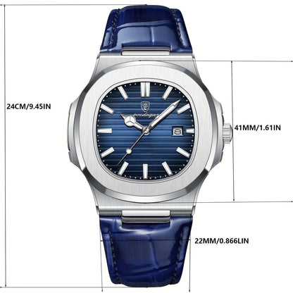 Men's stainless steel wristwatch with quartz movement and date display