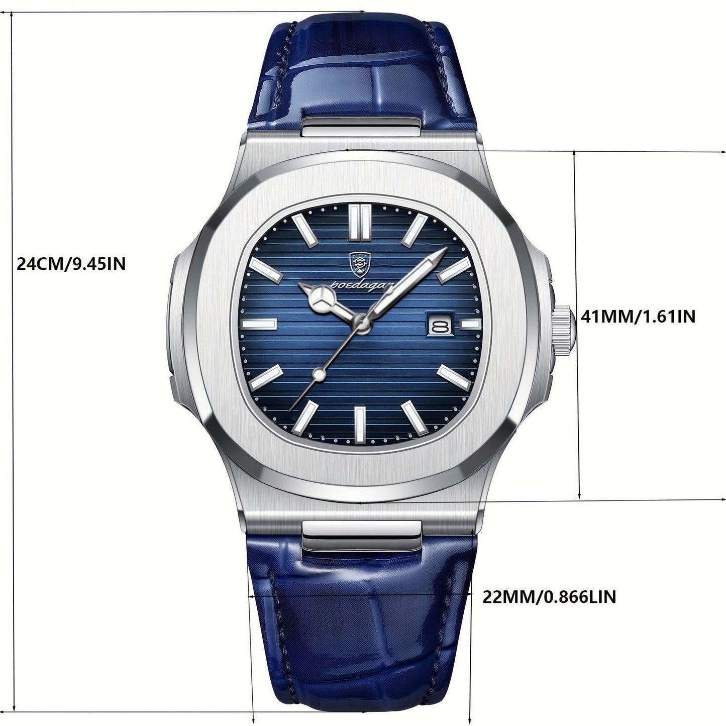 Men's stainless steel wristwatch with quartz movement and date display