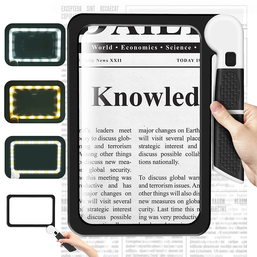 Kalsten | Full-Sided Handheld Magnifying Glass – 5X Magnification, LED Illuminated Magnifier with 3 Modes, Ideal for Reading Books and for Seniors