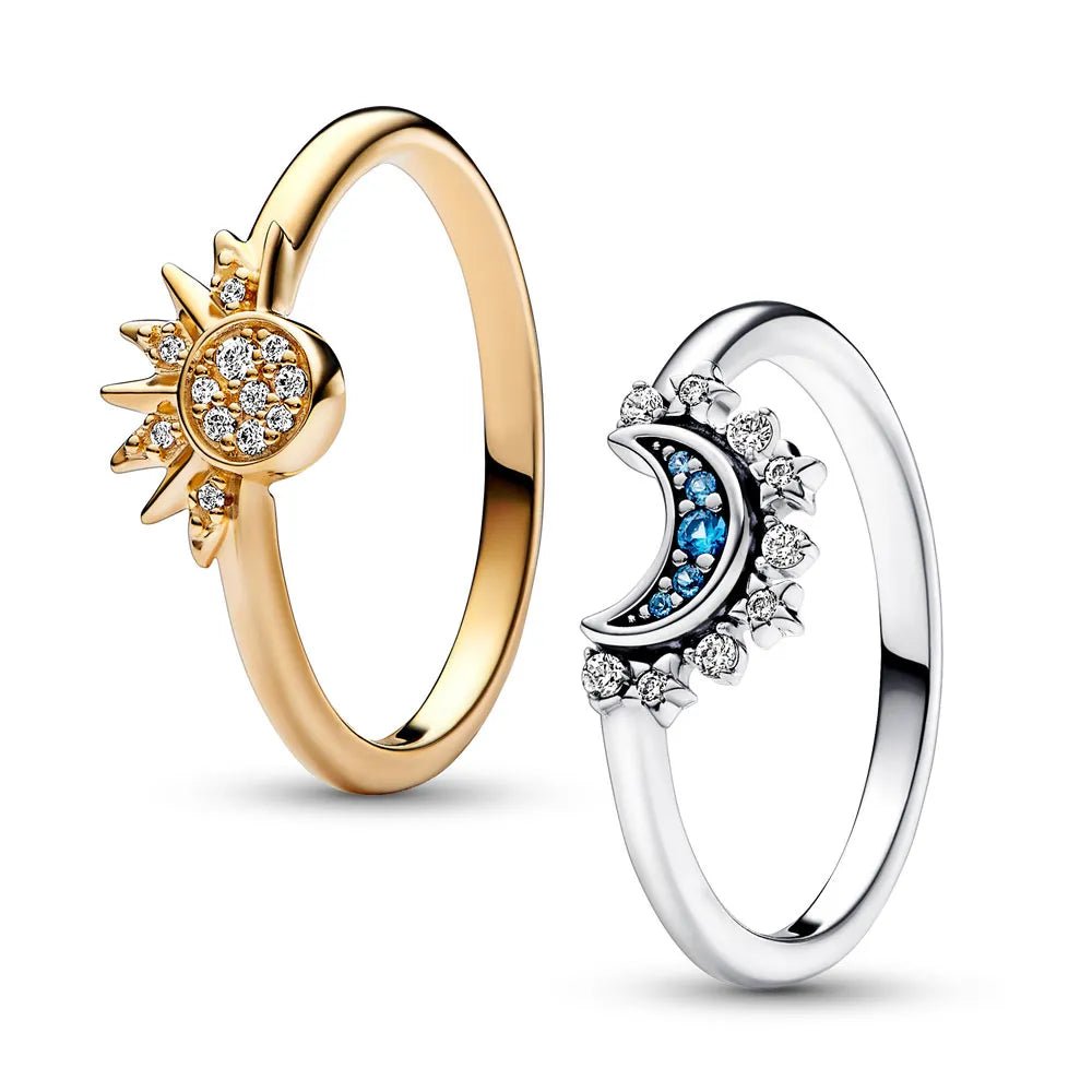 Skanto | HELIARA RING – Sterling Silver Crystal Ring with Sun & Moon Design