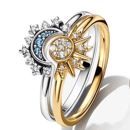 Skanto | HELIARA RING – Sterling Silver Crystal Ring with Sun & Moon Design