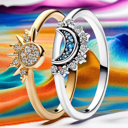 Skanto | HELIARA RING – Sterling Silver Crystal Ring with Sun & Moon Design
