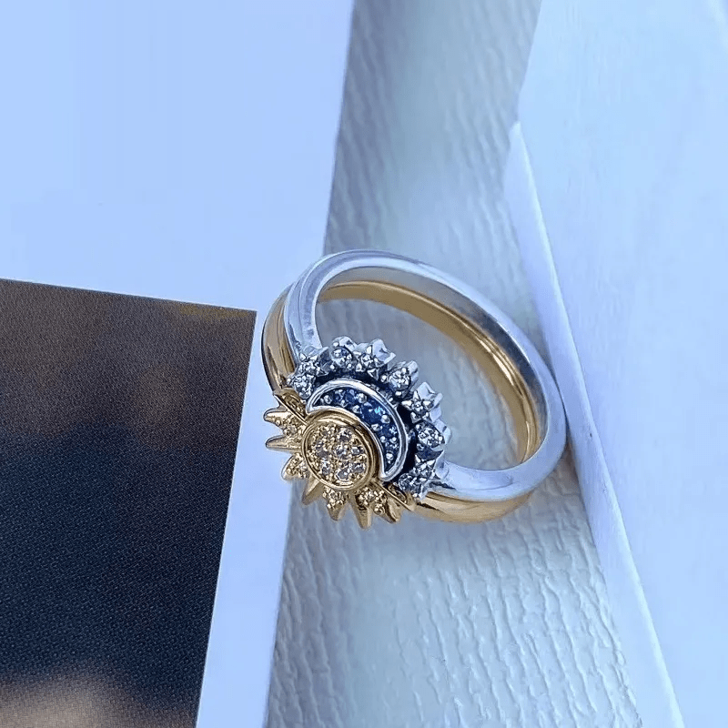 Skanto | HELIARA RING – Sterling Silver Crystal Ring with Sun & Moon Design