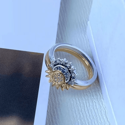 Skanto | HELIARA RING – Sterling Silver Crystal Ring with Sun & Moon Design
