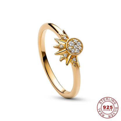 Skanto | HELIARA RING – Sterling Silver Crystal Ring with Sun & Moon Design