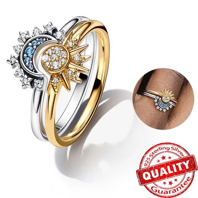 Skanto | HELIARA RING – Sterling Silver Crystal Ring with Sun & Moon Design