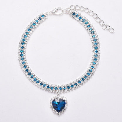 Luxury Cat | Luxury Crystal Cat Collar Heart Gemstone Pendant Reflective Bowlift