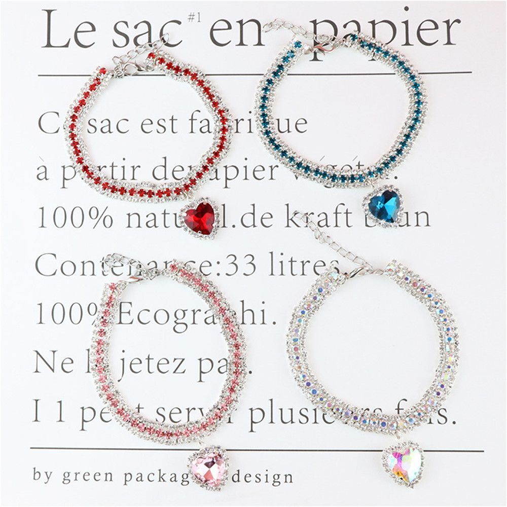 Luxury Cat | Luxury Crystal Cat Collar Heart Gemstone Pendant Reflective Bowlift