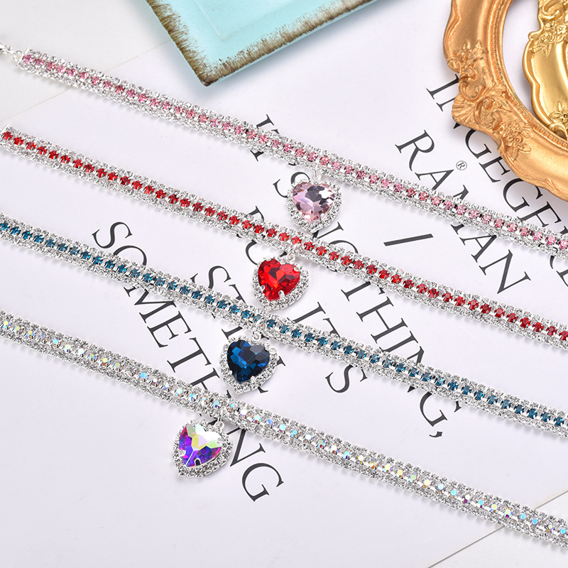 Luxury Cat | Luxury Crystal Cat Collar Heart Gemstone Pendant Reflective Bowlift