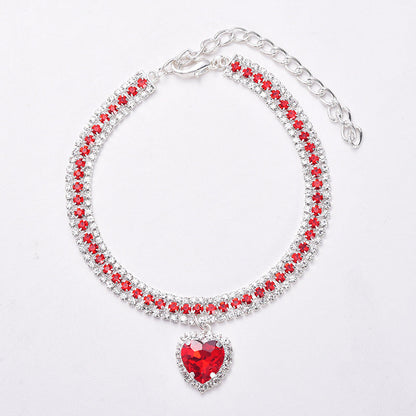 Luxury Cat | Luxury Crystal Cat Collar Heart Gemstone Pendant Reflective Bowlift