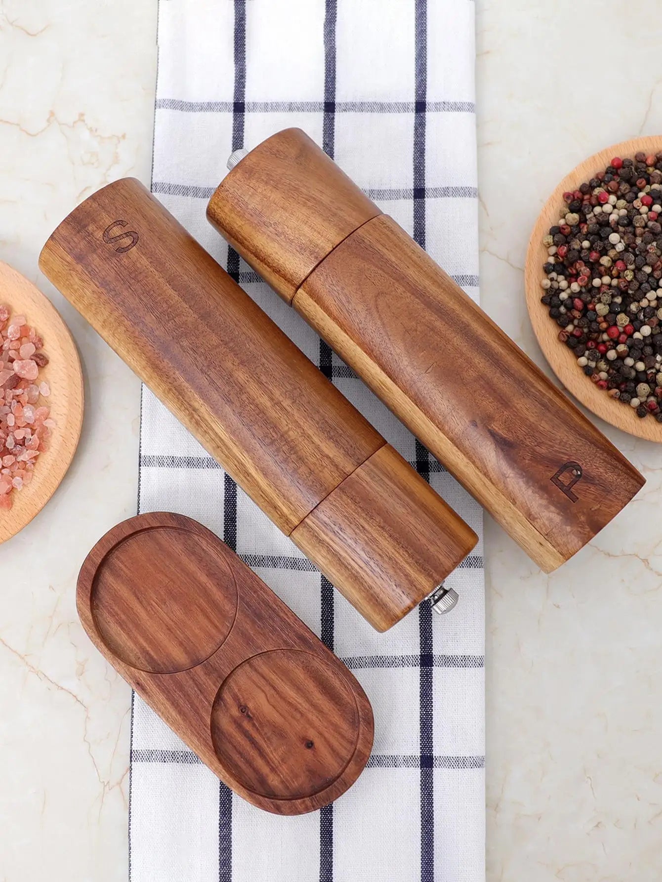 BowLift | Luxury Wooden Salt and Pepper Mill Set with Tray - WoodSpice