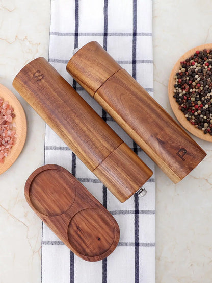 BowLift | Luxury Wooden Salt and Pepper Mill Set with Tray - WoodSpice