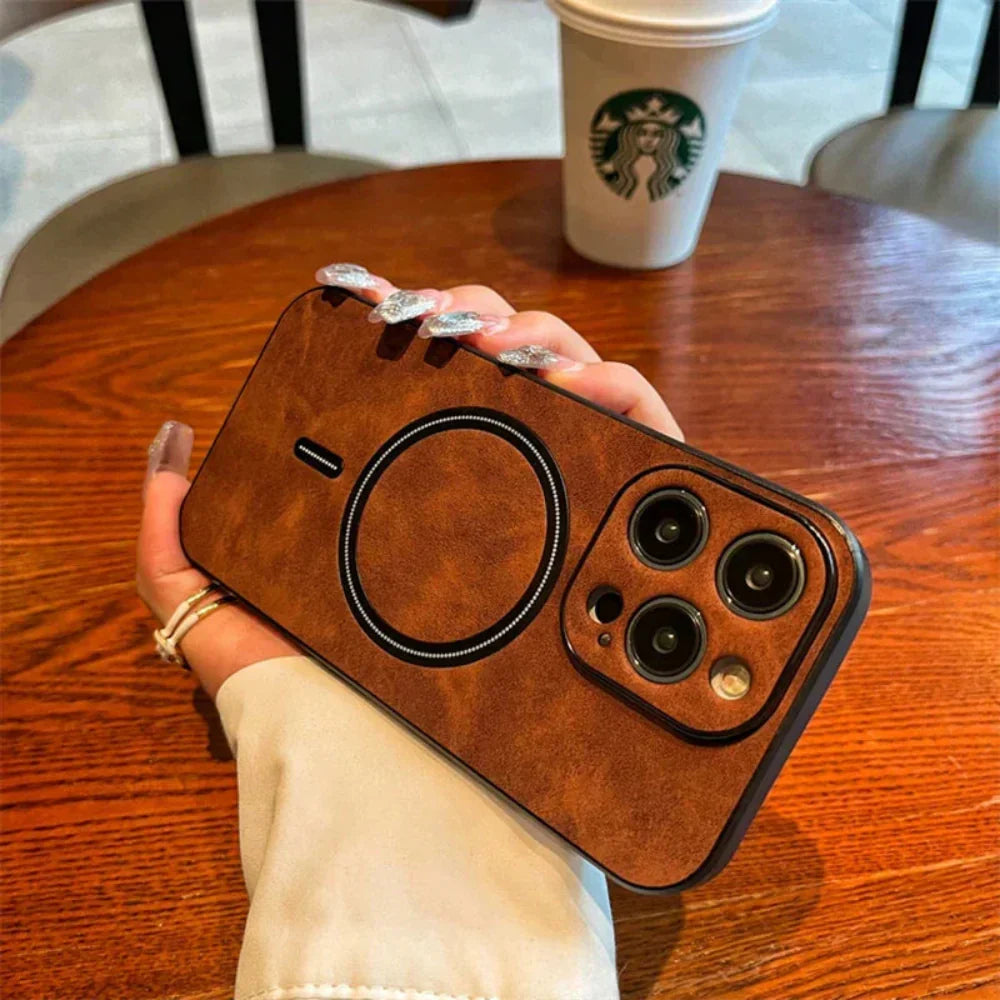 Magnetic leather protective case for the phone
