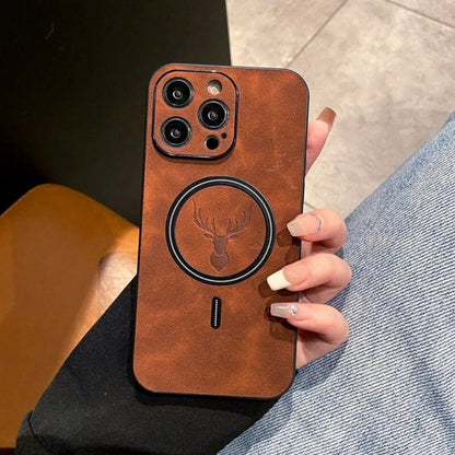 Magnetic leather protective case for the phone