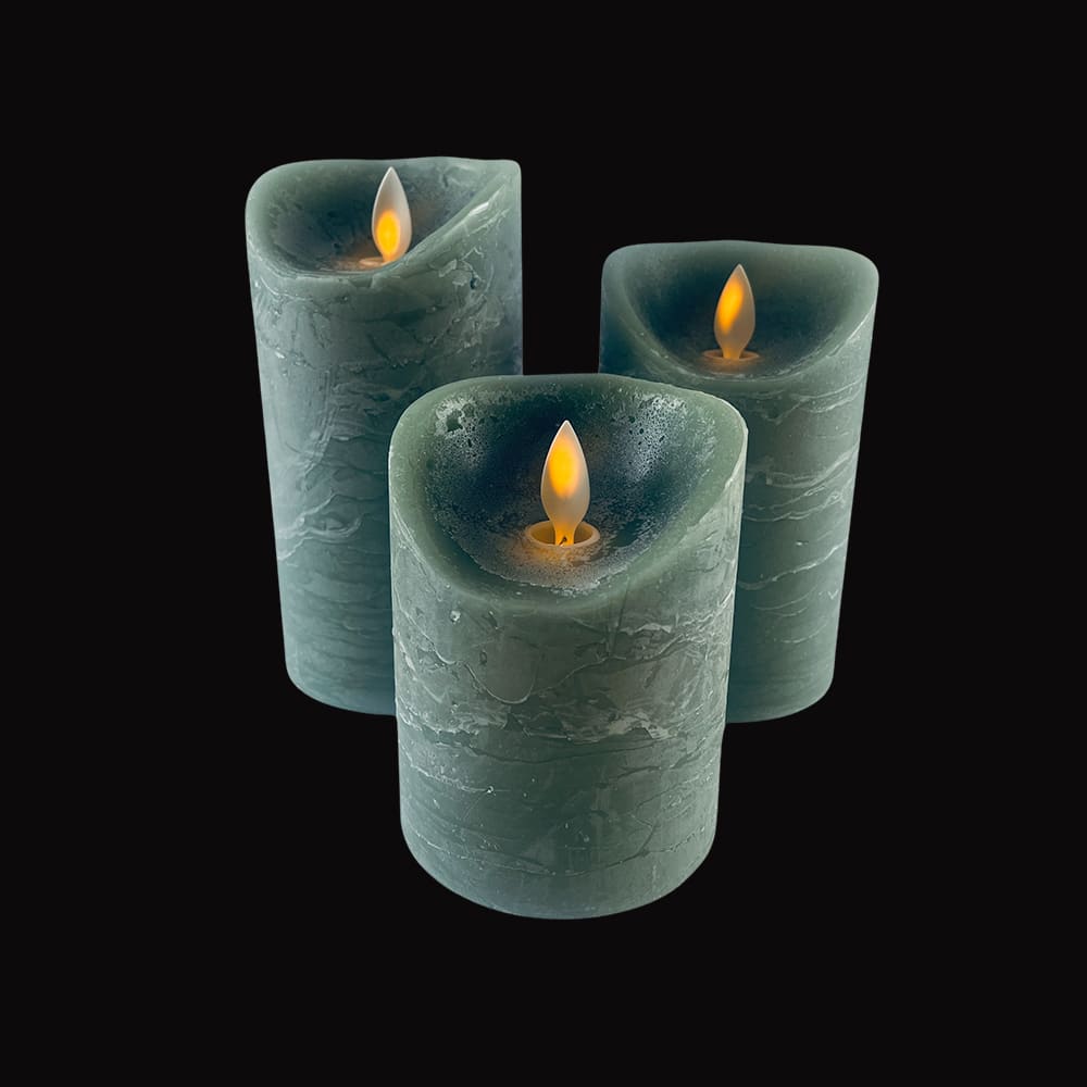 LED Candle - rustic - 3 pieces - 10/12.5/15 cm - with 3D flame - (various colors) | Kalsten