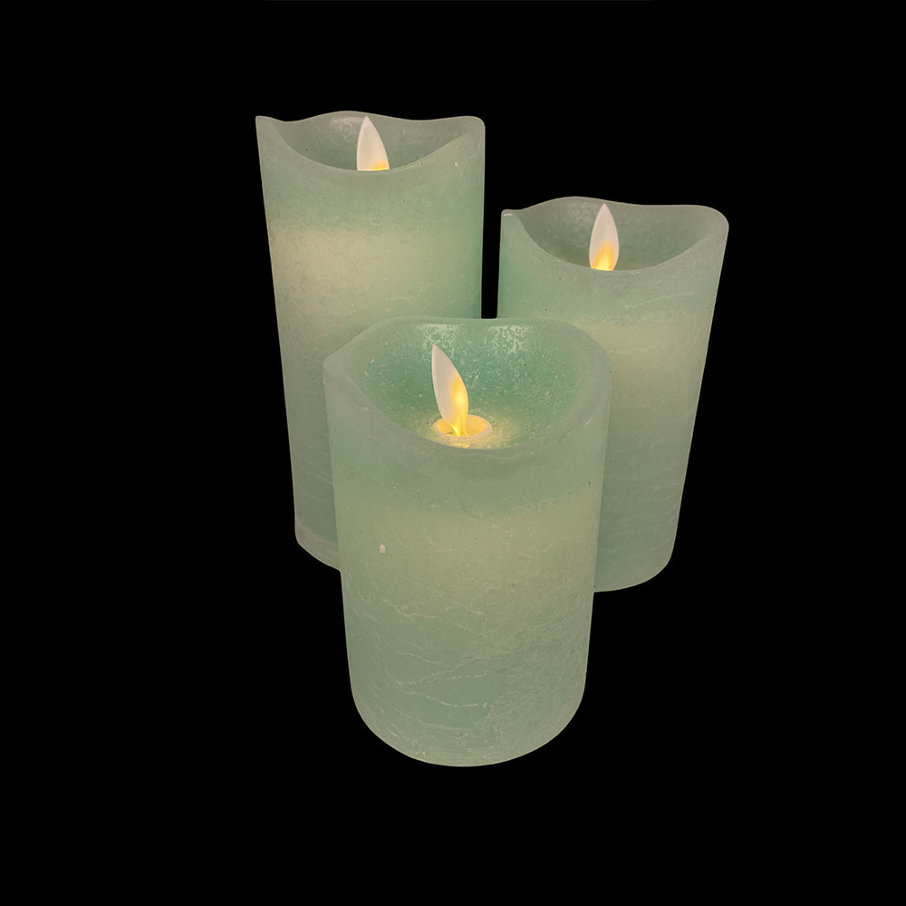 LED candle - rustic - 3 pieces - 10/12.5/15 cm - with 3D flame - (various colors) | Karnz