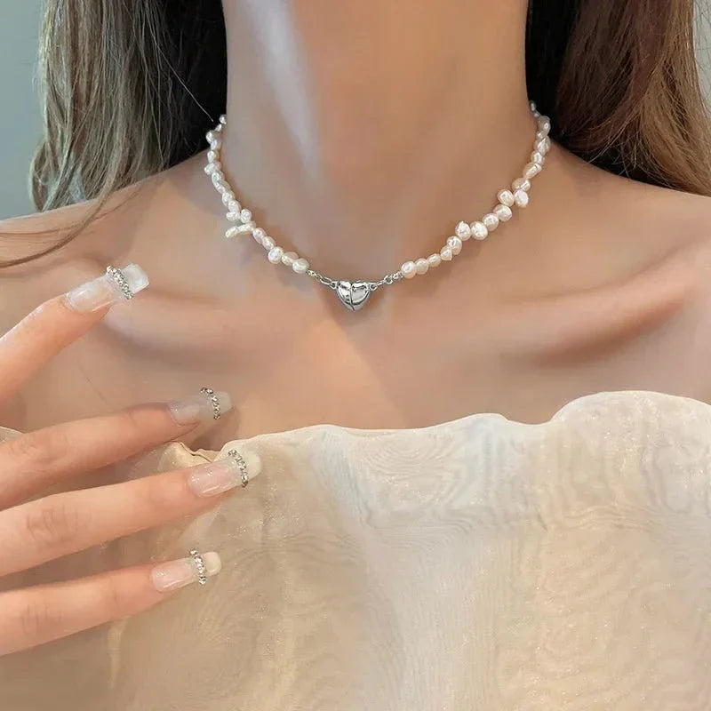 BowLift | Magnetic Heart Pearl Choker Necklace and Bracelet