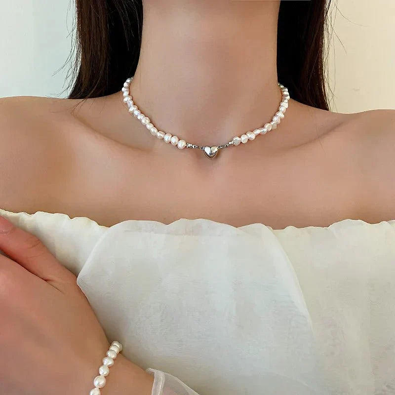 BowLift | Magnetic Heart Pearl Choker Necklace and Bracelet