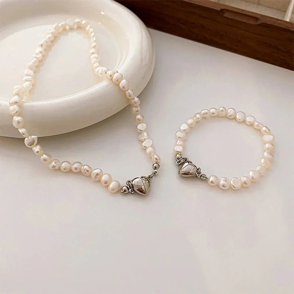 BowLift | Magnetic Heart Pearl Choker Necklace and Bracelet